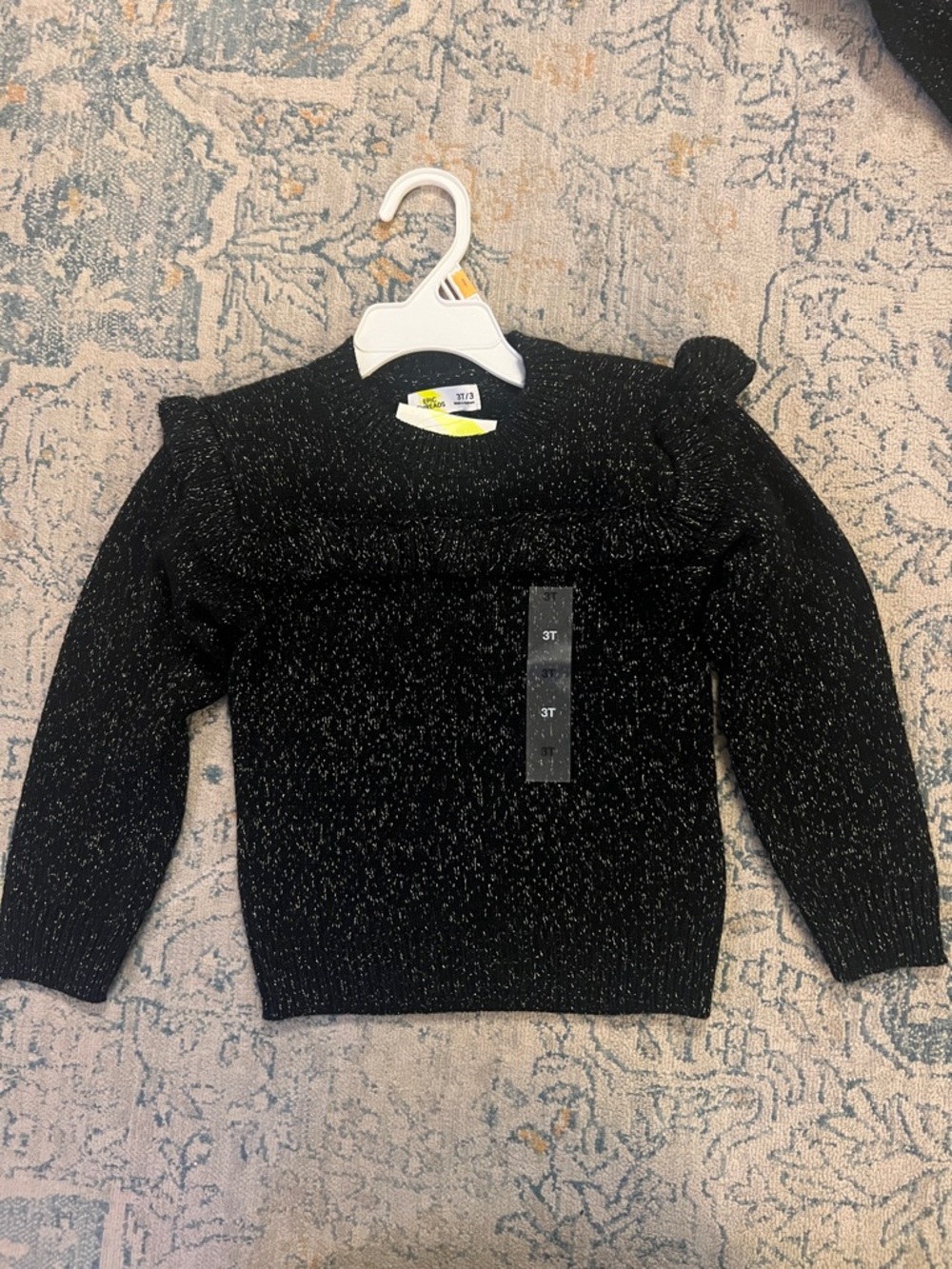 Girls' Black Sparkle Ruffle Sweater Top